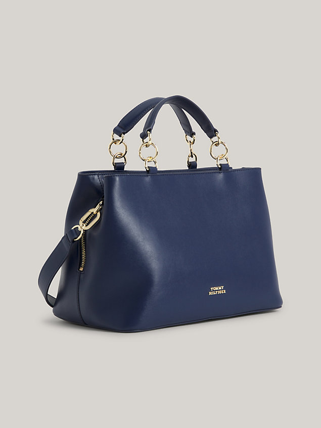 blue luxe leather handtas met embleem en bedel voor dames - tommy hilfiger