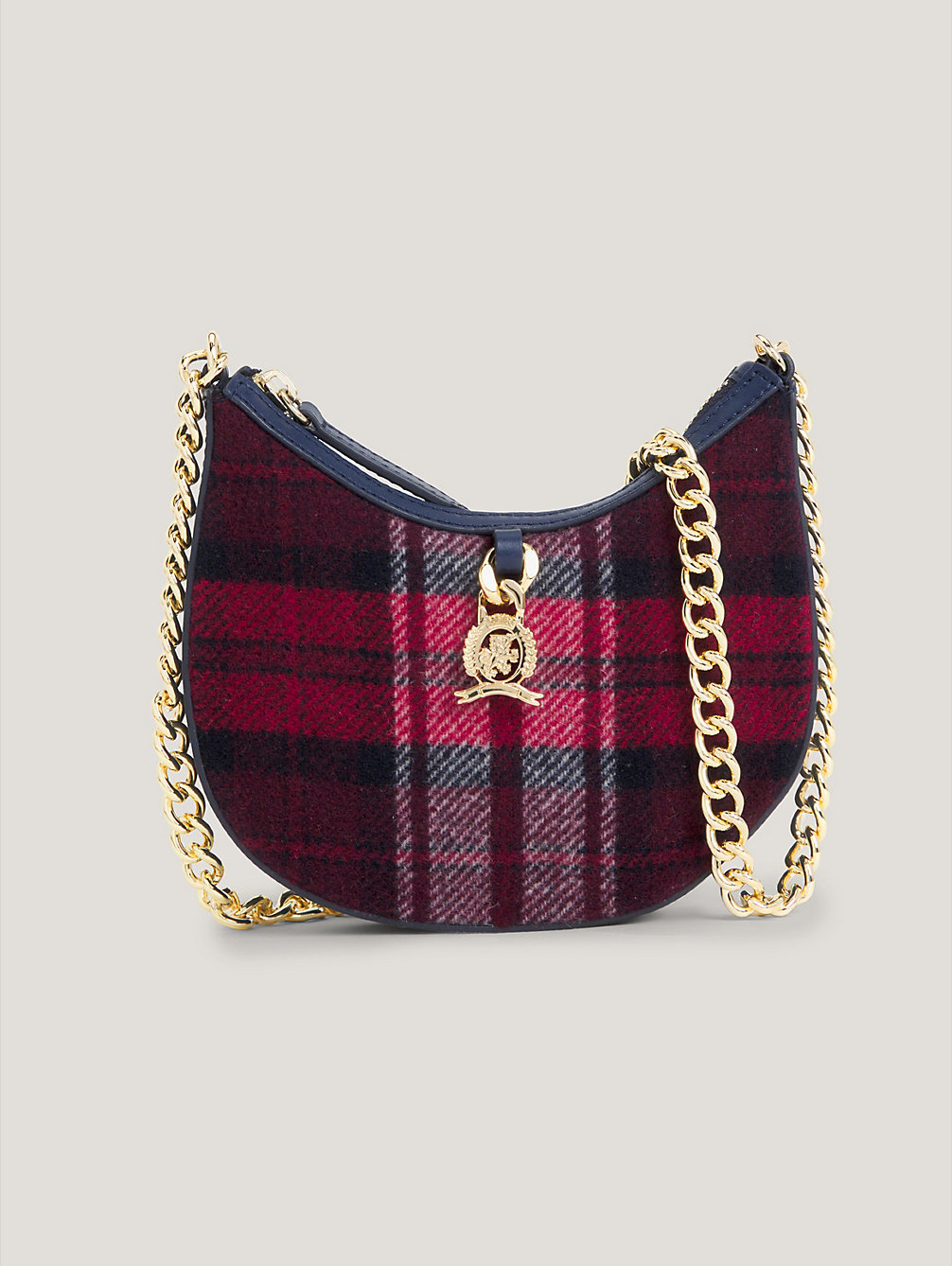 red luxe leather check micro saddle bag for women tommy hilfiger