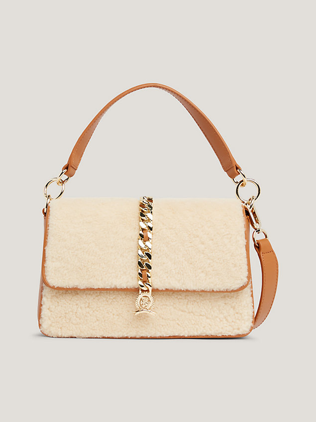 white luxe leather shearling crossover bag for women tommy hilfiger