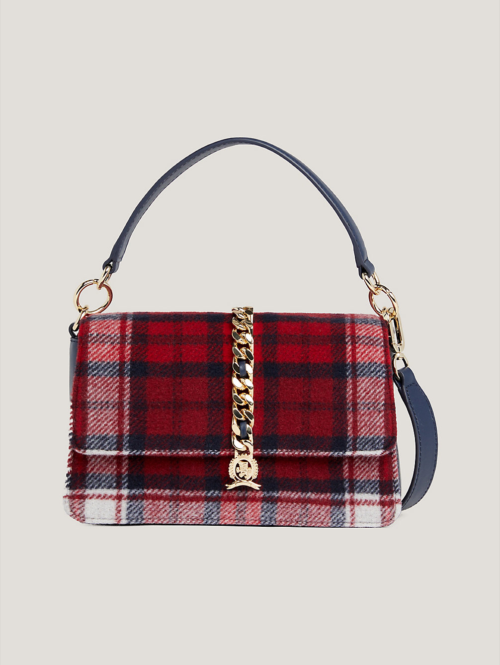 red luxe leather tartan check crossover bag for women tommy hilfiger