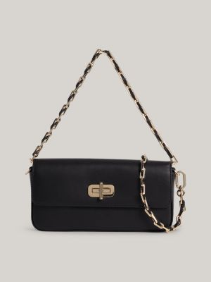 Bolso bandolera de piel con correa trenzada, Negro