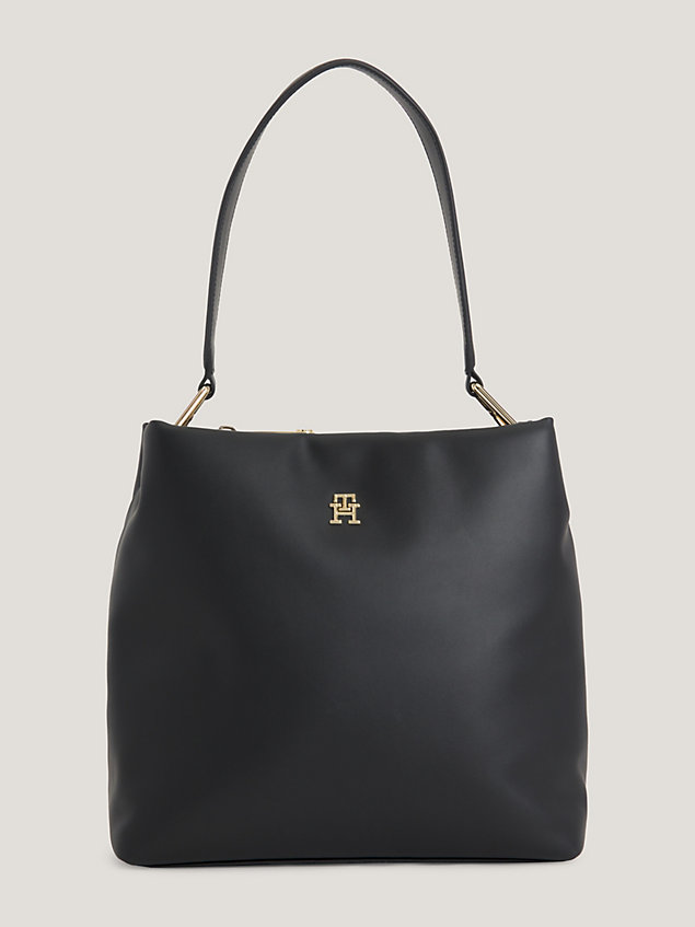 black th soft bucket bag met monogram voor dames - tommy hilfiger