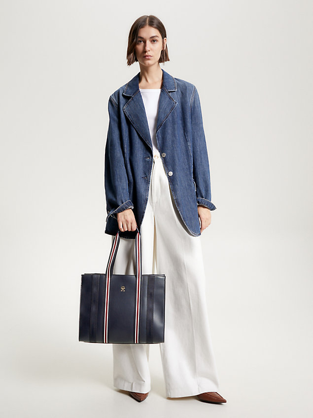 blue signature medium tote for women tommy hilfiger