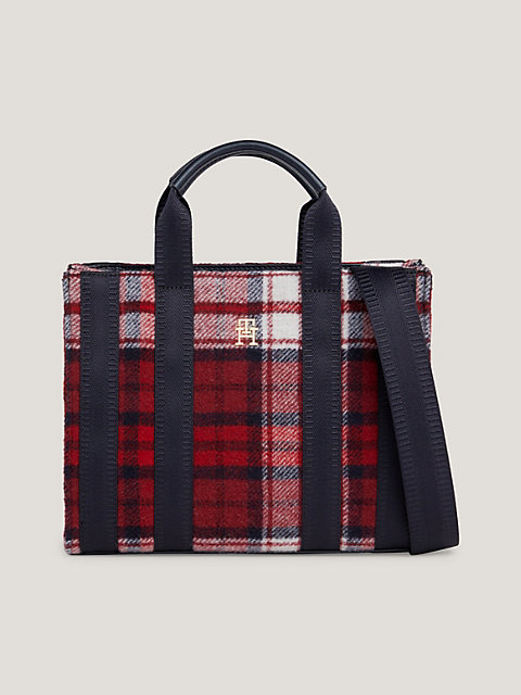 blue small tartan check tote for women tommy hilfiger