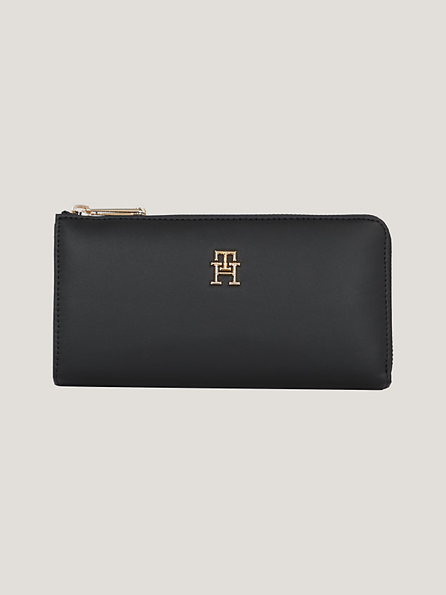 black th soft large zip-around wallet for women tommy hilfiger