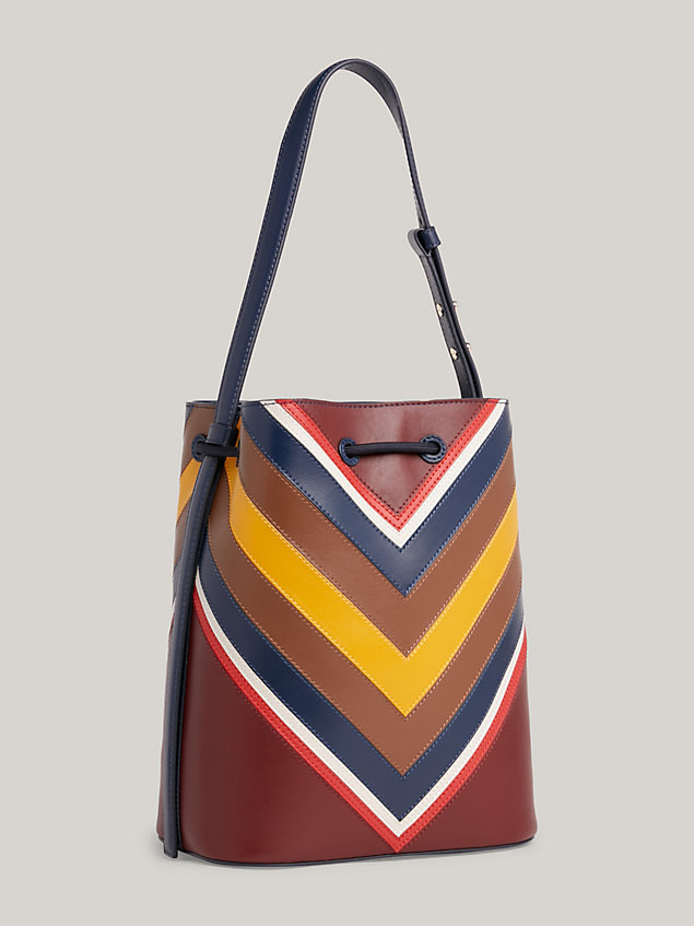 red tommy x pendleton valley stripe leather bucket bag for women tommy hilfiger