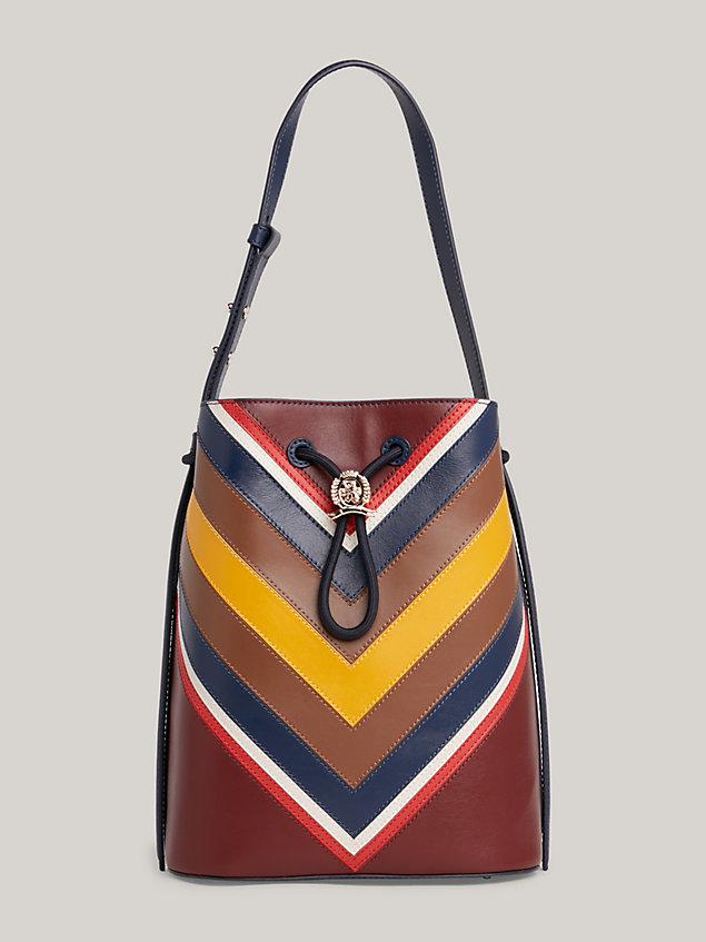 red tommy x pendleton valley stripe leather bucket bag for women tommy hilfiger