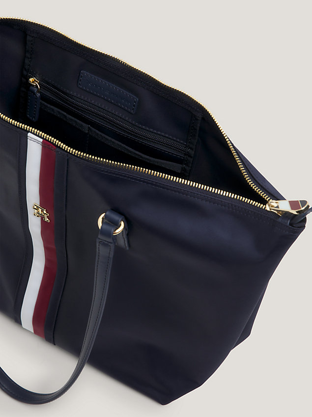 blue th monogram signature recycled tote for women tommy hilfiger