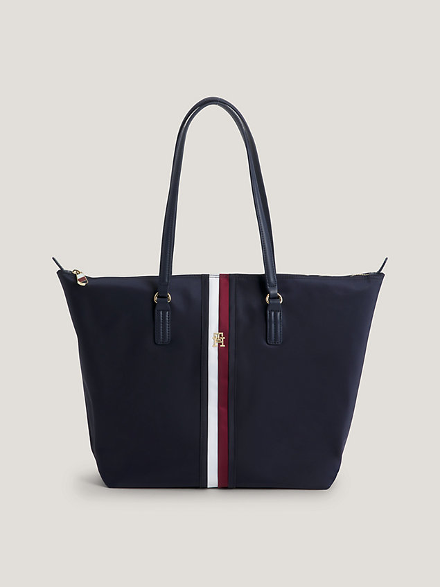 blue th monogram signature recycled tote for women tommy hilfiger