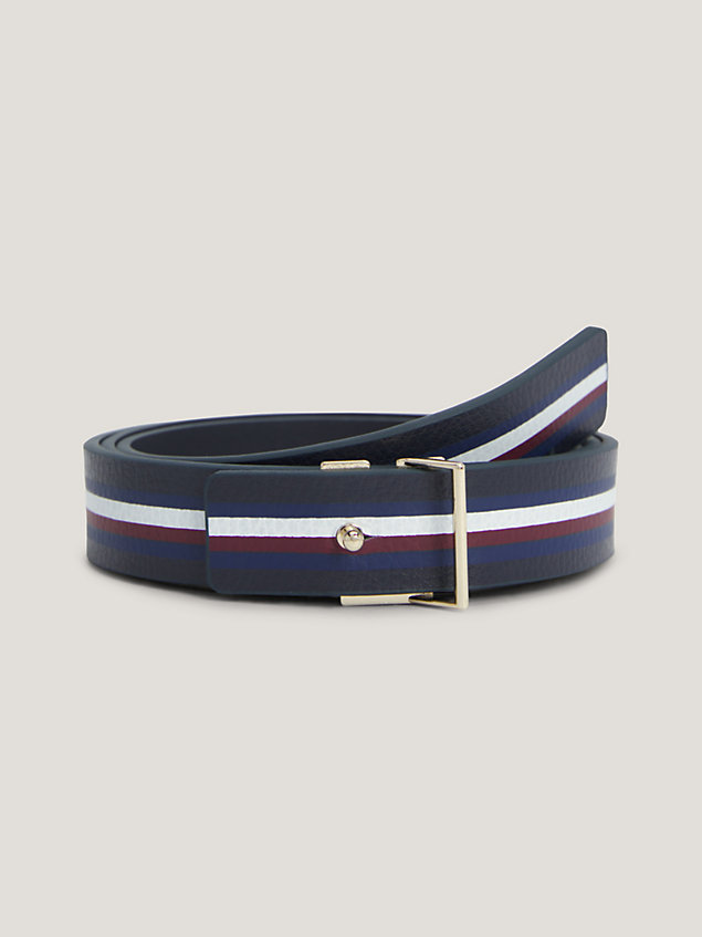 blue th monogram reversible buckle leather belt for women tommy hilfiger