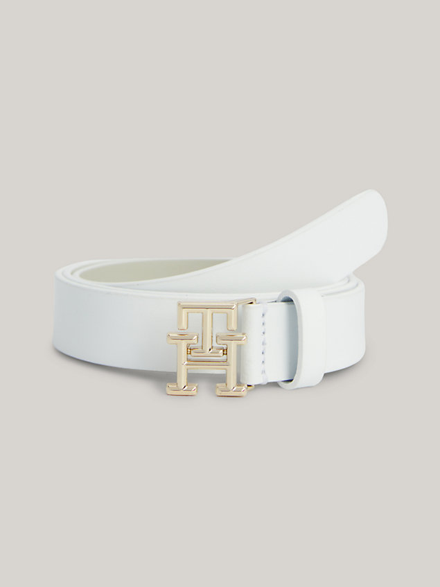 white th monogram buckle leather belt for women tommy hilfiger