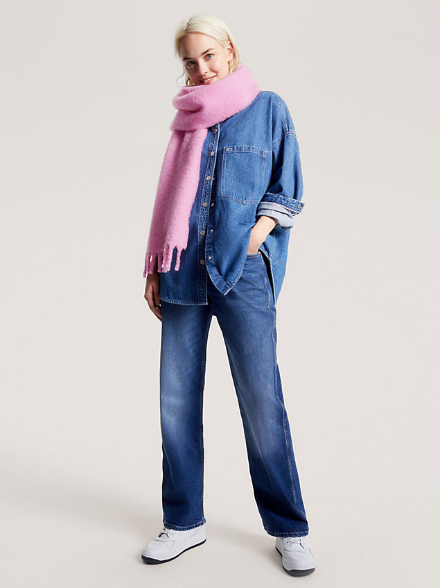 pink cosy fringing wool blend scarf for women tommy jeans