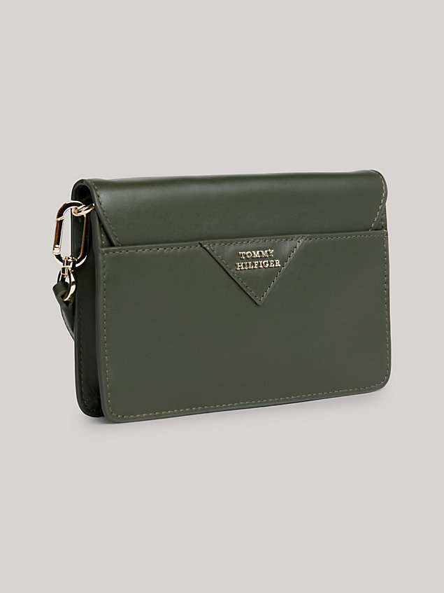 green small push lock leather crossover bag for women tommy hilfiger