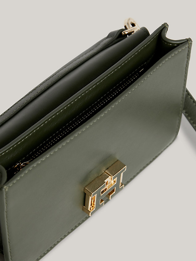 green small push lock leather crossover bag for women tommy hilfiger