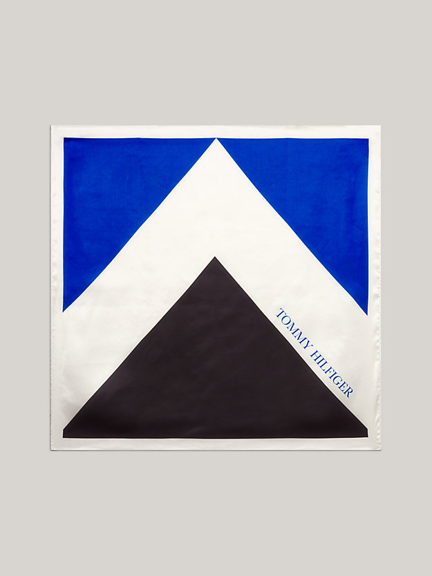 blauw vierkante satijnen sjaal met chevron-streep voor dames - tommy hilfiger