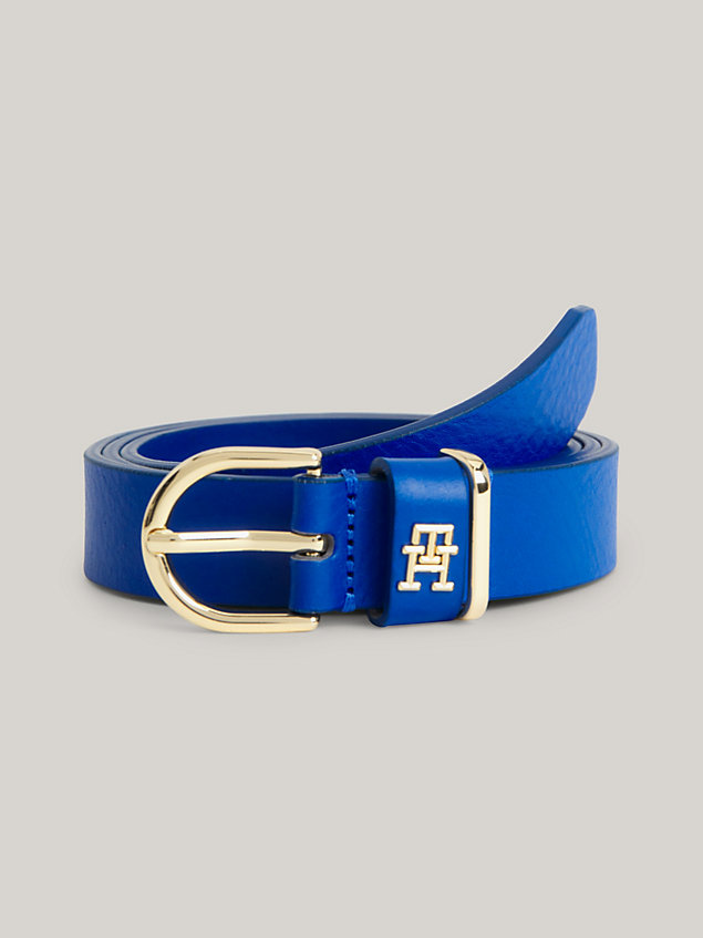 blue th monogram textured leather belt for women tommy hilfiger