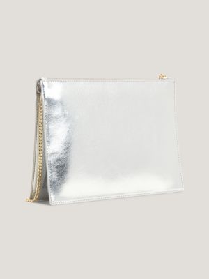 TH Monogram Metallic Clutch Grey Tommy Hilfiger