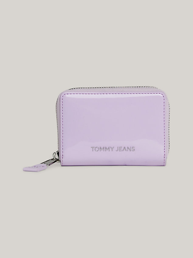 purple essential patent small zip-around wallet for women tommy jeans