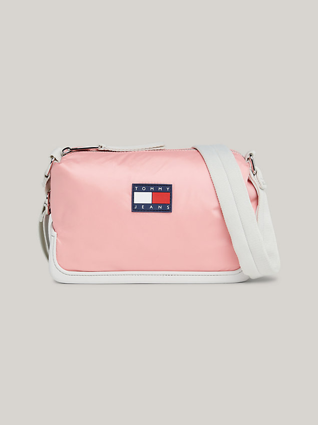 pink rubberised logo small crossover camera bag for women tommy jeans