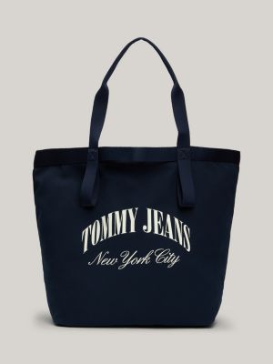 blue mittelgroße canvas-tote-bag mit logo für damen - tommy jeans