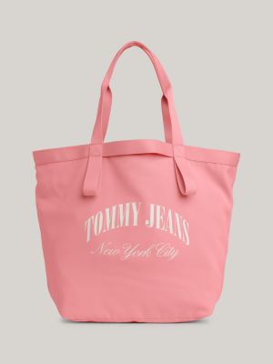 pink mittelgroße canvas-tote-bag mit logo für damen - tommy jeans