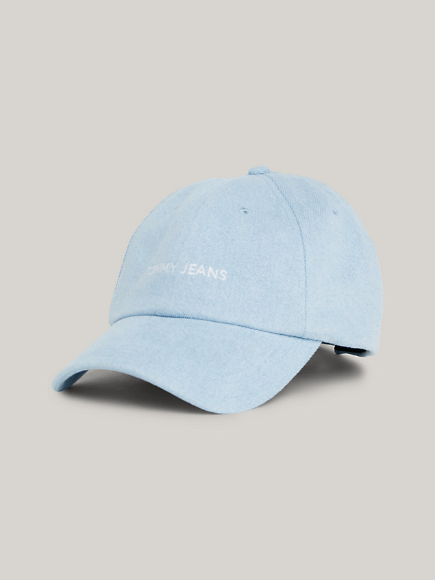 blue denim baseballpet met geborduurd logo voor dames - tommy jeans