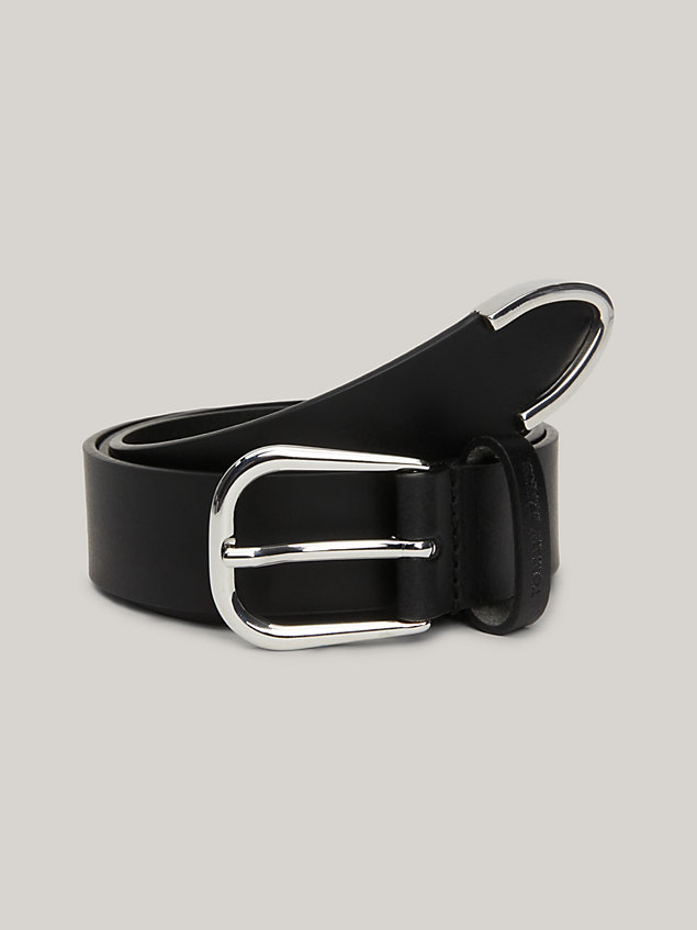 black elevated metal tip leather belt for women tommy jeans