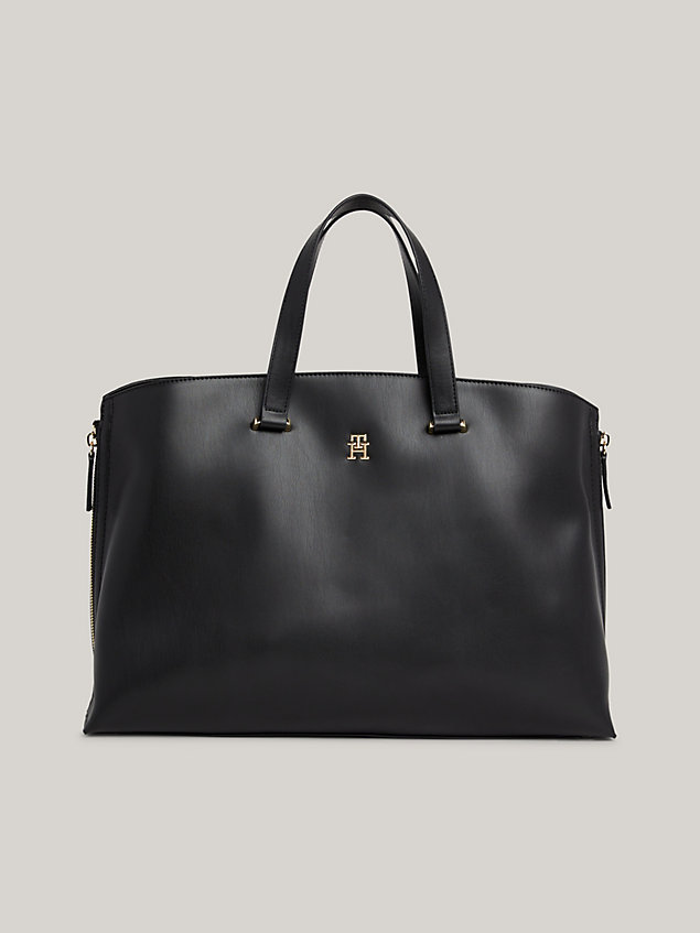 black th modern small structured tote for women tommy hilfiger