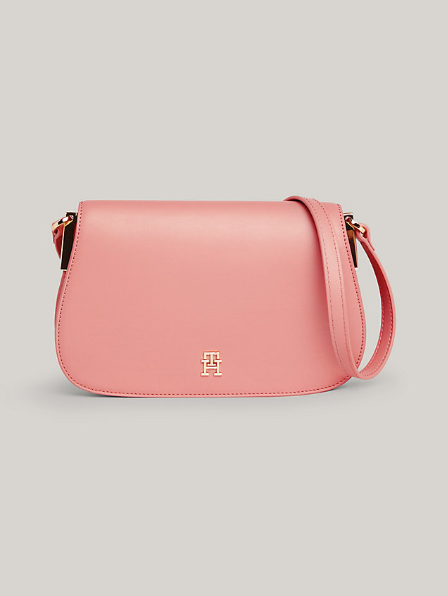 pink chic th monogram small crossover flap bag for women tommy hilfiger
