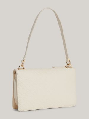 beige kleine schultertasche mit lack-finish für damen - tommy hilfiger