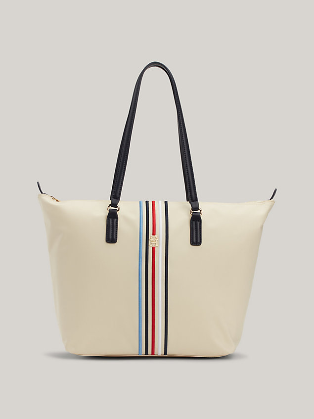 beige signature th monogram small tote for women tommy hilfiger