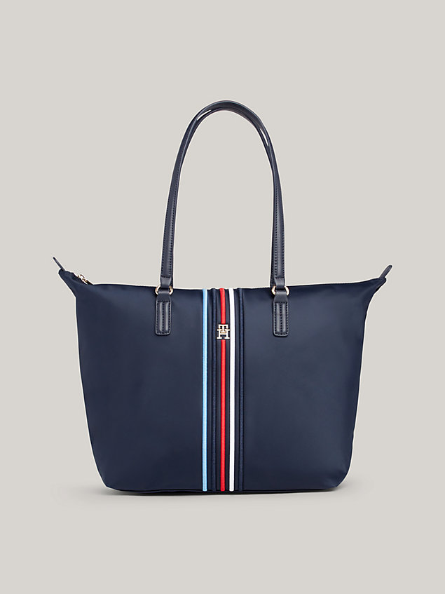 blue signature th monogram small tote for women tommy hilfiger