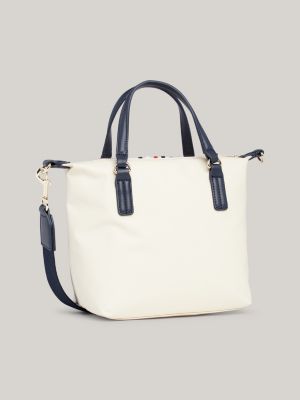 beige kleine tote-bag mit th-monogramm für damen - tommy hilfiger