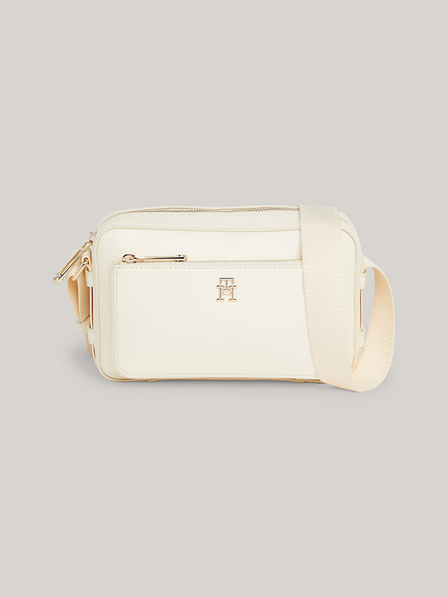beige iconic th monogram small camera bag for women tommy hilfiger