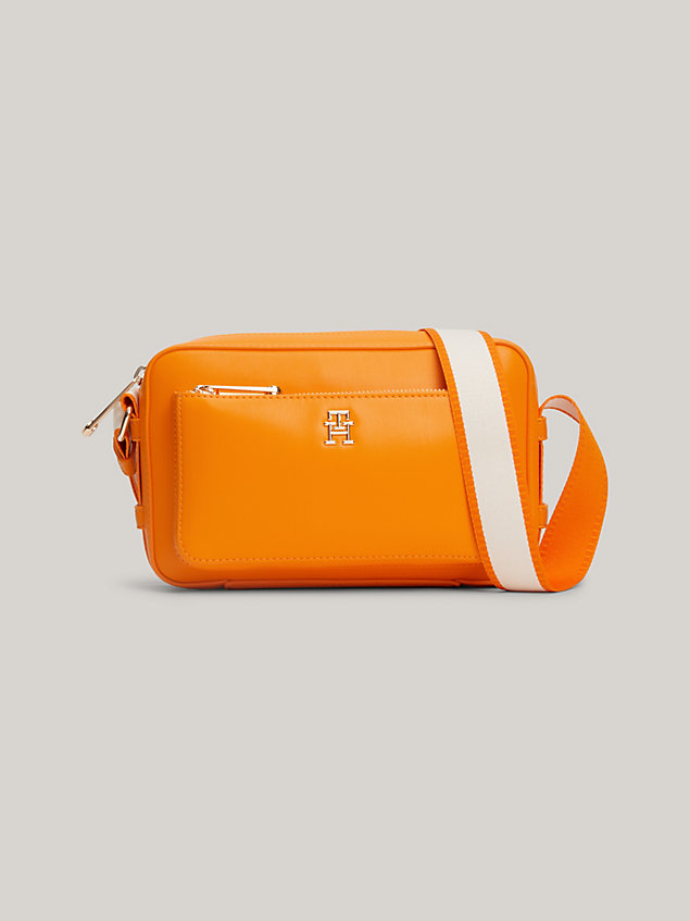 orange iconic th monogram small camera bag for women tommy hilfiger