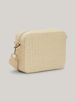 beige city kleine crossbody-tasche aus stroh für damen - tommy hilfiger