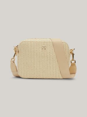 beige city kleine crossbody-tasche aus stroh für damen - tommy hilfiger