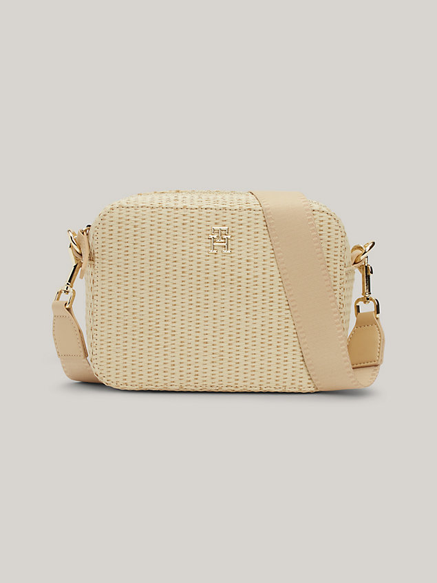 beige city small straw crossover bag for women tommy hilfiger