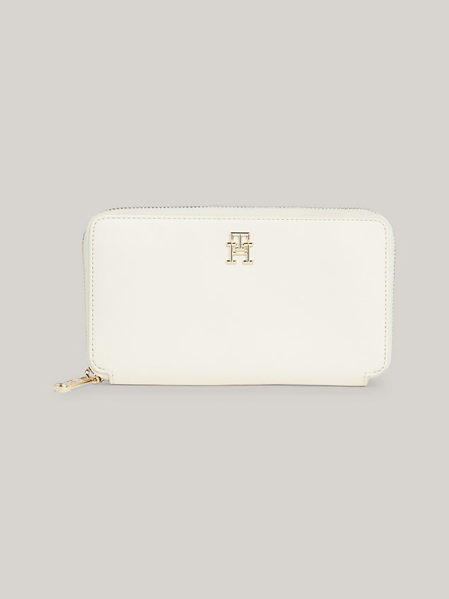 beige iconic grote zip-around portemonnee voor dames - tommy hilfiger
