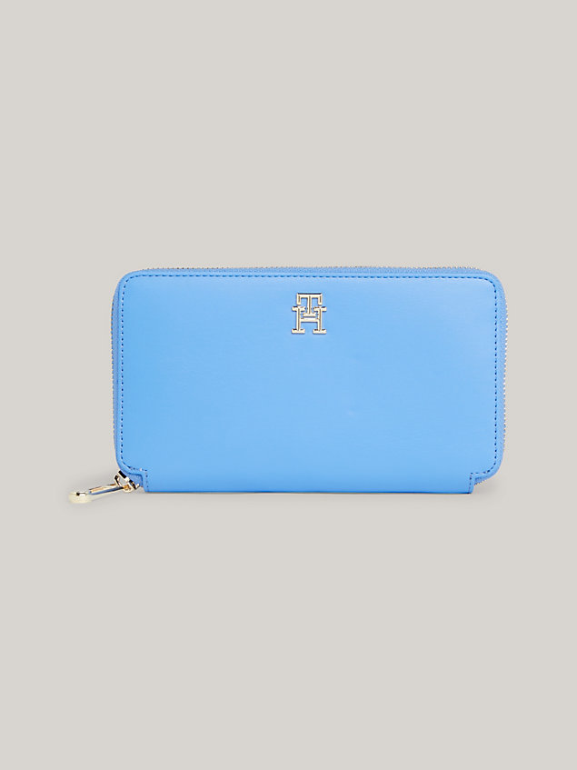 blue iconic large zip-around wallet for women tommy hilfiger