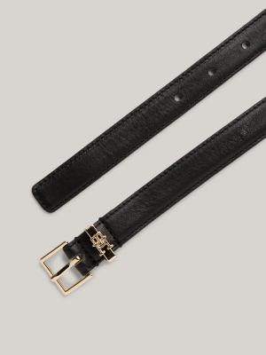 black taillengürtel aus leder mit eckiger schnalle für damen - tommy hilfiger