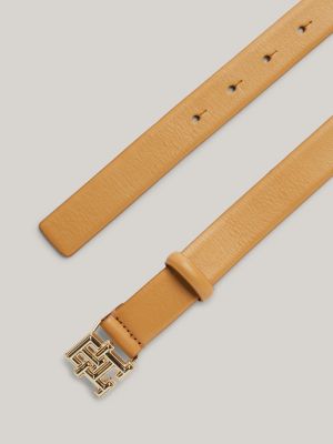 beige ledergürtel mit th-monogramm-schnalle für damen - tommy hilfiger