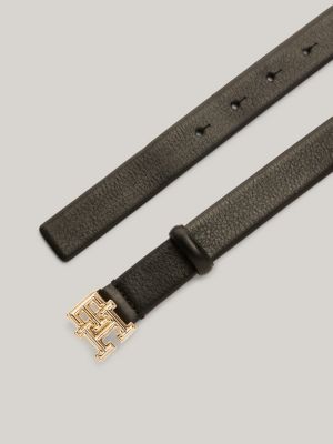 black ledergürtel mit th-monogramm-schnalle für damen - tommy hilfiger