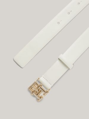 TH Monogram Plaque Buckle Leather Belt | White | Tommy Hilfiger