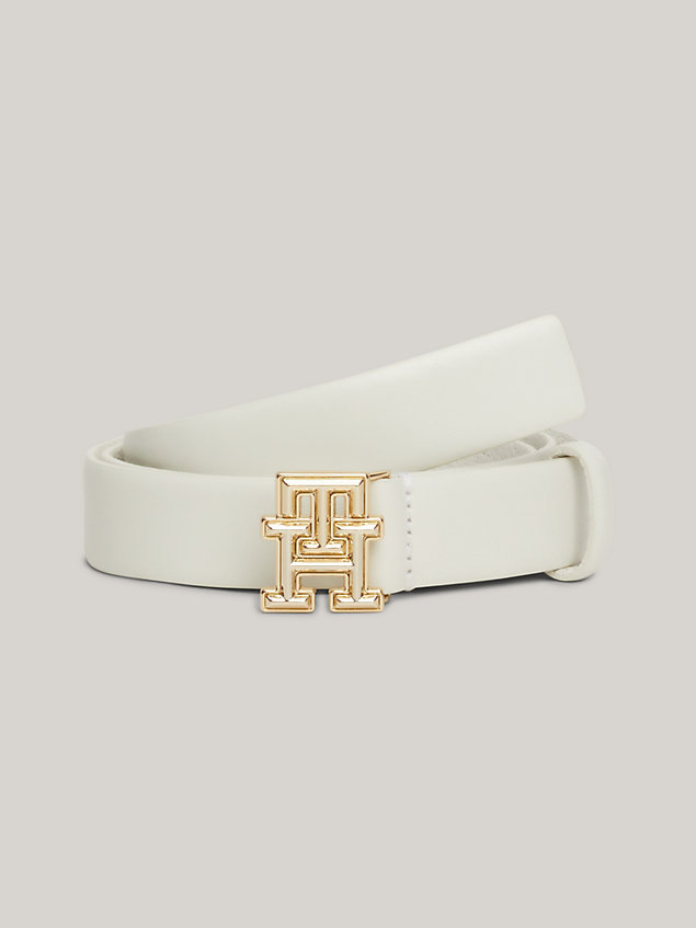 white th monogram plaque buckle leather belt for women tommy hilfiger
