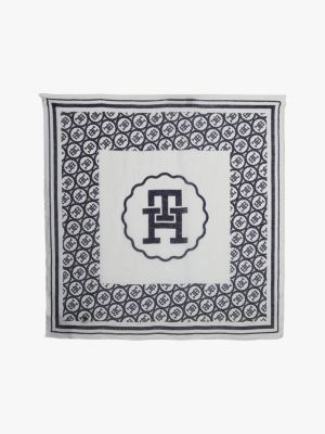 blue leinenhalstuch mit th-monogramm-stempel für damen - tommy hilfiger