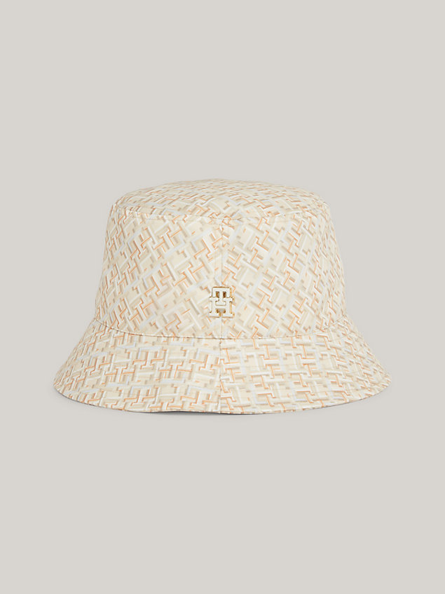 beige th monogram plaque bucket hat for women tommy hilfiger
