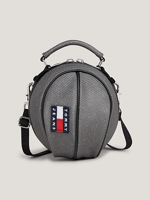 black crossbody-tasche mit basketball-logo für damen - tommy jeans
