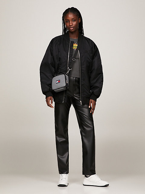 black strukturierte crossbody-tasche in metallic für damen - tommy jeans
