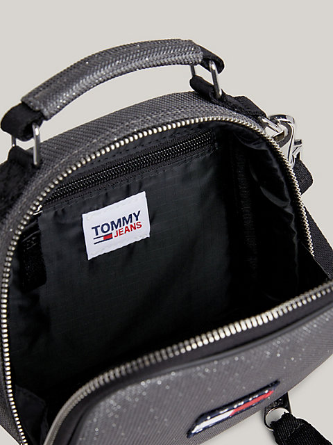 black metallic textured crossover bag for women tommy jeans